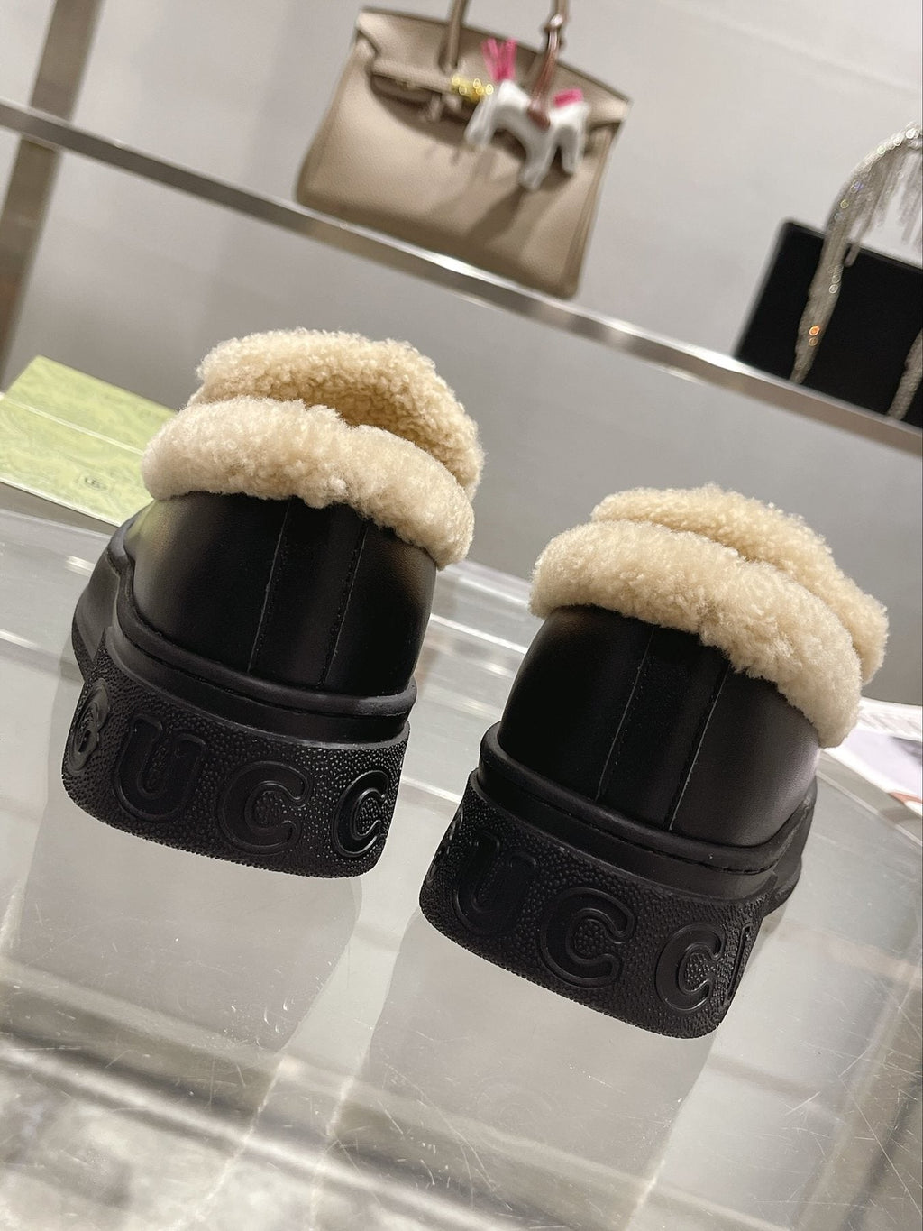 Gucci Patterned Plush-Lined Slip-On Shoes