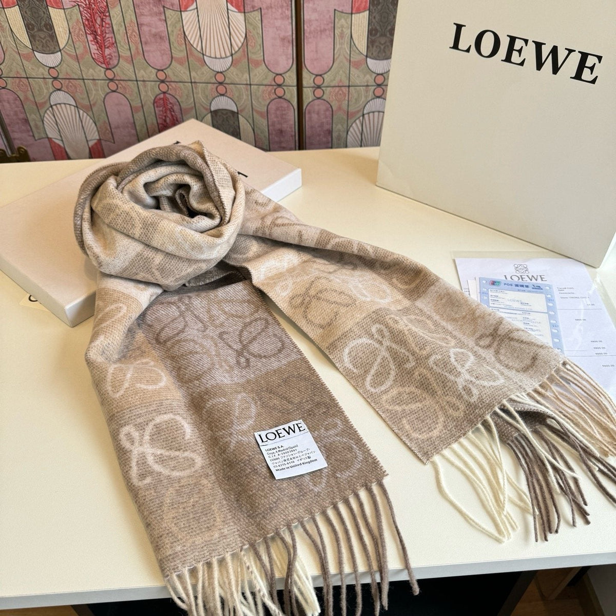 Loewe Fringed Patterned Scarf