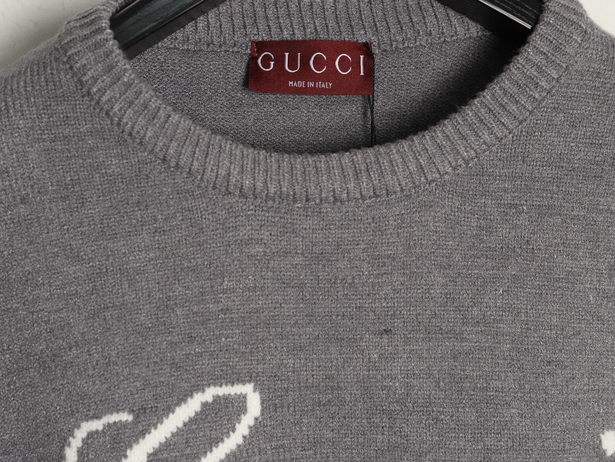Gucci Signature-Logo Crewneck Sweater - Grey